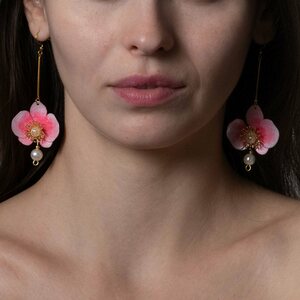 Upcycle with Jing Butterfly Orchid Pearl Earrings, pink